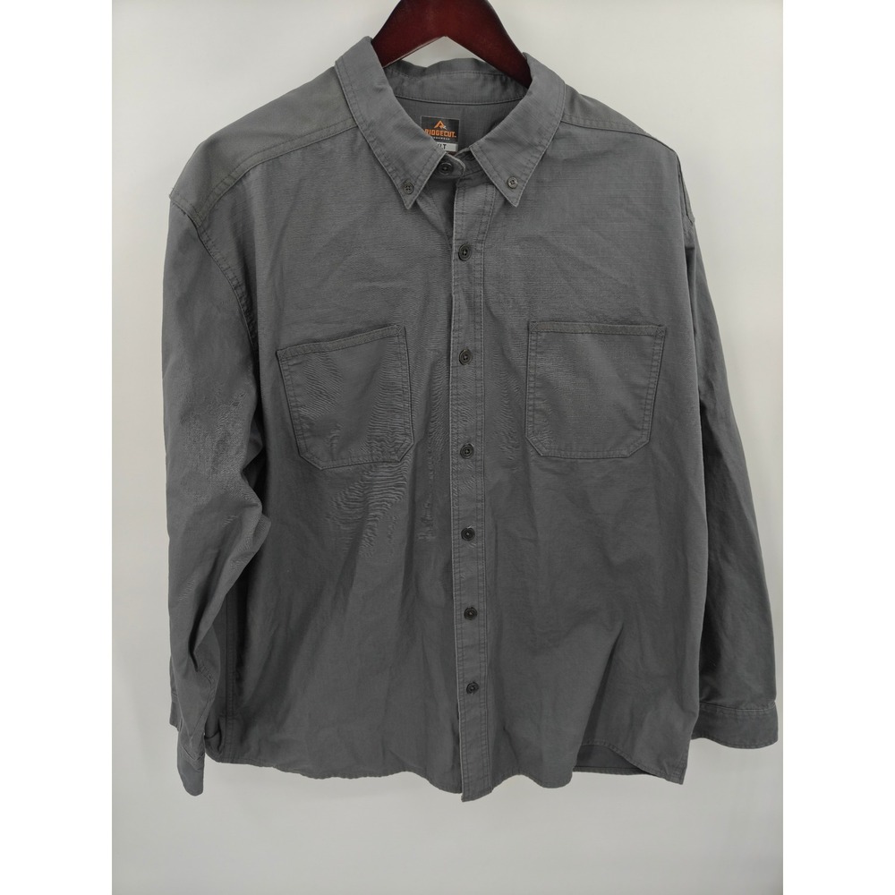 Ridgecut Toughwear Mens 2XLT Gray Ripstop Long Sleeve Work Shirt RC11011